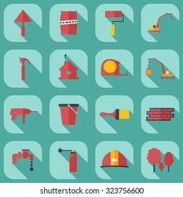 Flat concept, set modern design with shadow building