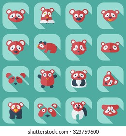 Flat concept, set modern design with shadow pandas