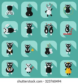 Flat concept, set modern design with shadow pandas