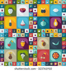 Flat concept, set modern design with shadow fruit