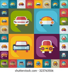 Flat concept, set modern design with shadow car