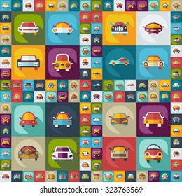 Flat concept, set modern design with shadow car