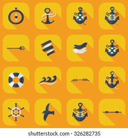 Flat concept, set modern design with shadow sailing