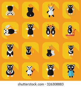 Flat concept, set modern design with shadow panda