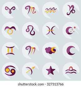 Flat concept, set modern design with shadow zodiac