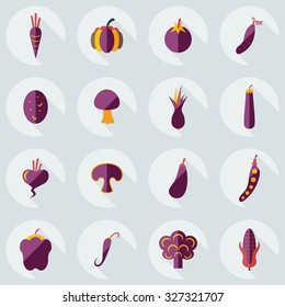 Flat concept, set modern design with shadow vegetables