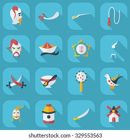 Flat concept set modern design with shadow Cossack