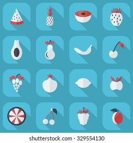 Flat concept, set modern design with shadow fruit