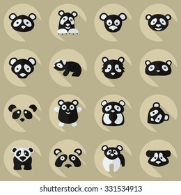 Flat concept, set modern design with shadow pandas