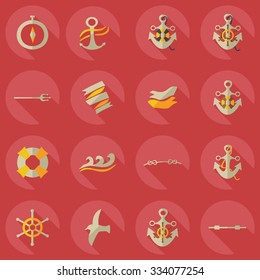 Flat concept, set modern design with shadow sailing