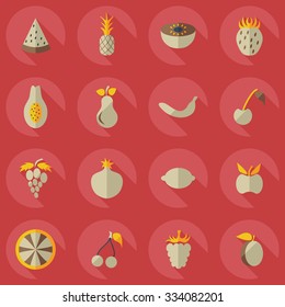 Flat concept, set modern design with shadow fruit