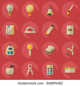 Flat concept, set modern design with shadow backpack