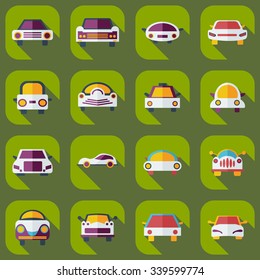 Flat concept, set modern design with shadow car