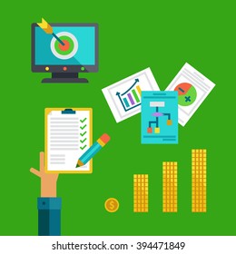 Flat concept of startup making profit.