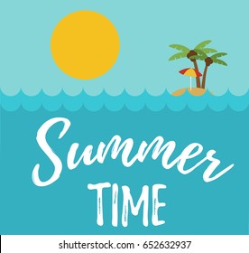 Flat concept of summer travel made in vector. Colorful cartoon illustration for vacation design, with sea, sun, beach icons