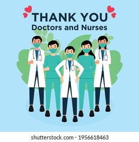 Flat concept Thank you doctors and Nurses