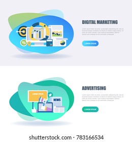 Flat concept web banner of social campaign, digital marketing, mobile marketing, advertising, promotion, business branding. Conceptual vector illustration for web design, marketing, graphic design.