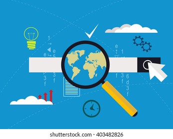 Flat concept  of website code optimization and web programming process, searching process. Vector flat modern illustration