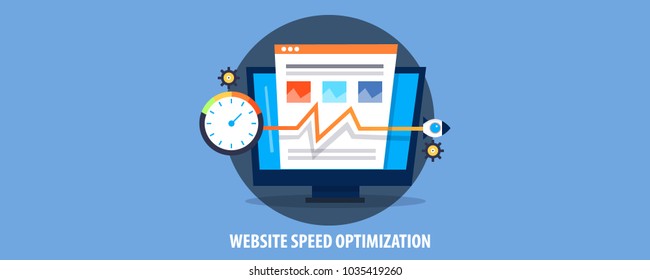 Flat Concept Website Speed Optimization, Page Loading Time, SEO Score Vector Banner 