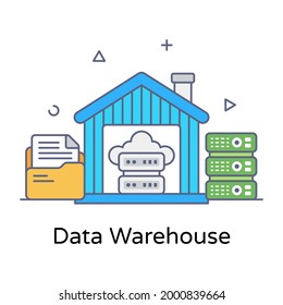 Flat conceptual icon of data warehouse, editable vector 