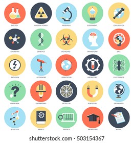 Flat conceptual icon set of genetics lab research and science, laboratory experiment, chemistry biohazard. Pack flat icons concept for designers.