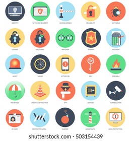 Flat conceptual icon set of web security and computer network protection. Pack flat icons concept for website and graphic designers. Mobile and print media.