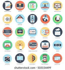 Flat conceptual icon set of web design and development. Pack flat icons concept for website and graphic designers. Mobile and print media.