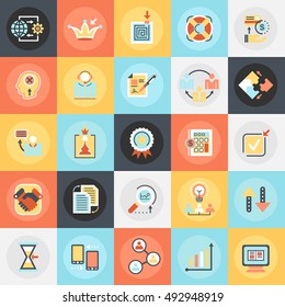 Flache konzeptionelle Icons Paket von Business-Elementen, Lösung für Kunden, Geschäftsstrategie. Konzepte für Website und Grafikdesign. Mobile und Printmedien.