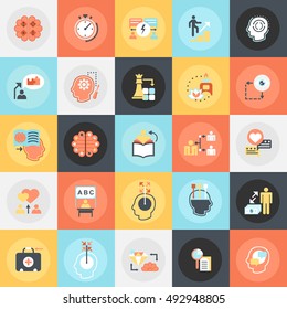 Flat conceptual icons pack of human mind process, brain features and emotions. Concepts for website and graphic design. Mobile and print media.