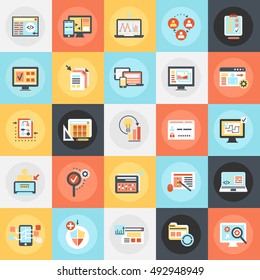 Flat conceptual icons pack of web design and development, web coding, app programming and customization. Concepts for website and graphic design. Mobile and print media.