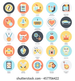 Flat conceptual icons set of game objects, mobile gaming elements. Concepts for website and graphic design. Mobile and print media. Isolated on white background.