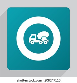 flat concrete mixer icon, white on green background 