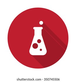 Flat Conical Flask icon with long shadow on red circle