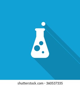 Flat Conical Flask icon with long shadow on blue backround