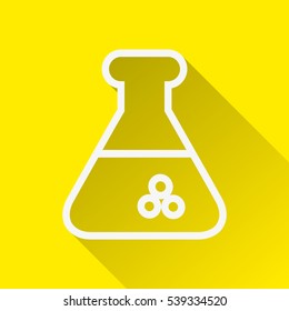 Flat Conical Flask icon with long shadow on yellow backround.