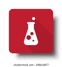 Flat Conical Flask web icon on red button with drop shadow