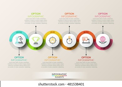 Plantilla de diseño gráfico de línea de tiempo de conexión plana con iconos de color. Ilustración vectorial para diseño de flujo de trabajo, diagrama, opciones numéricas, diseño web.