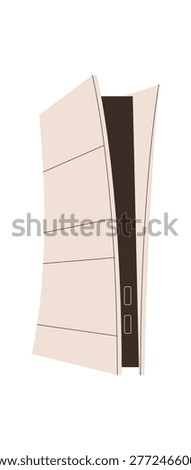 Flat console in modern electronic style and trendy white. Sleek video game device as entertainment technology, futuristic videogame gadget for y2k inspired setups.