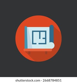 Flat Construction Icon – Blueprint Plan Symbol