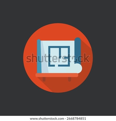 Flat Construction Icon – Blueprint Plan Symbol
