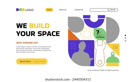 Flat construction landing page template vector design in eps 10