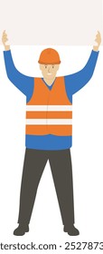 Flat Construction Staff Illustration on White Background, Vector Character Design.