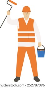 Ilustração plana da equipe da construção no fundo branco, projeto do personagem do vetor.