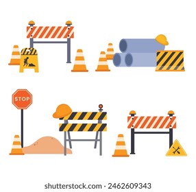 Flat construction tools collection illustration