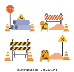 Flat construction tools collection illustration