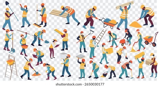 Ilustração de trabalhadores de construção plana | Construtor Conjunto de caracteres, Clipart de trabalho industrial