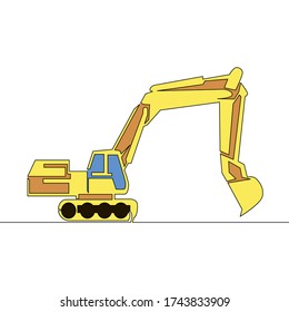 Flat continuous drawing line art Construction machinery excavator icon vector illustration concept