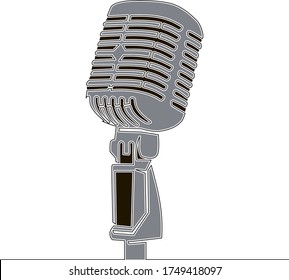 Flat continuous drawing line art retro microphone icon vector illustration concept