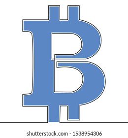 Flat continuous line art Bitcoin sign icon vector illustration concept