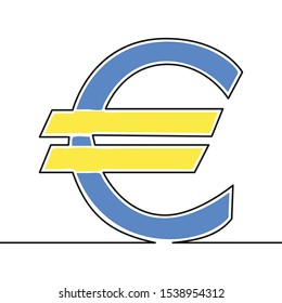 Flat continuous line art Euro symbol icon vector illustration concept